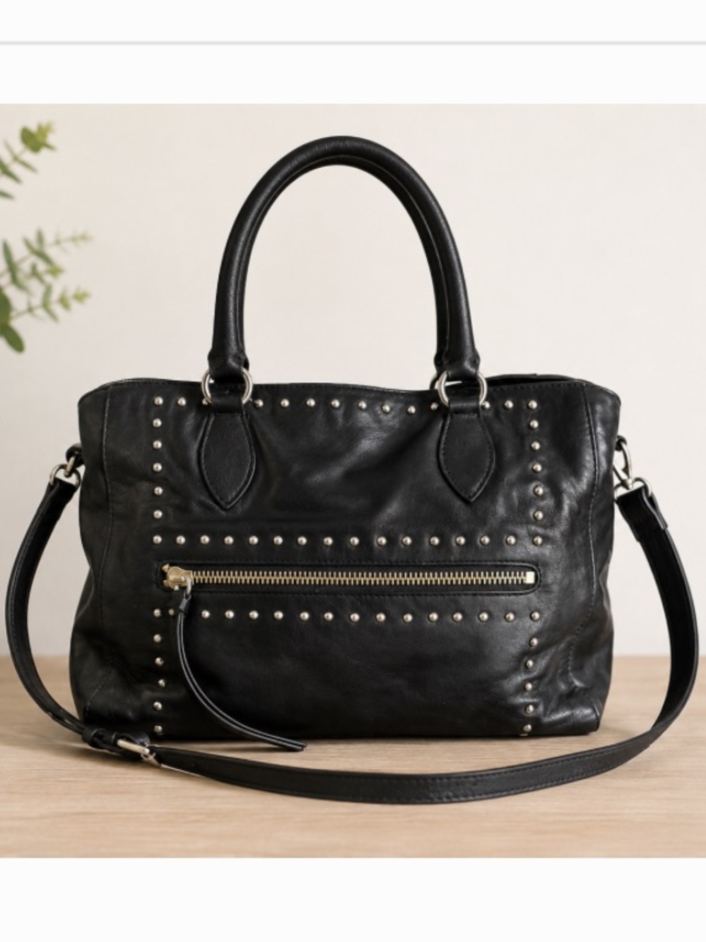 Cole Haan Studded Leather Satchel Handbag